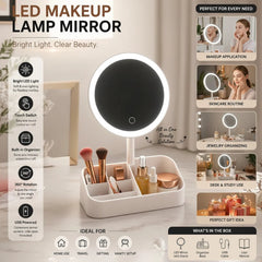 LED Makeup Lamp Mirror with Built-in Organizer Base – Each Cosmia.pk