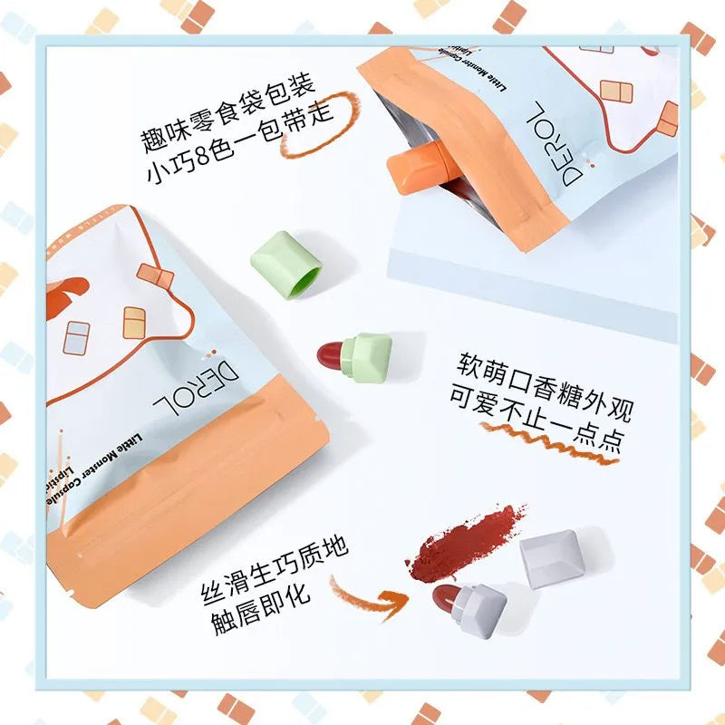 DEROL 8 Pcs Little Monster Capsule Lipstick Derol