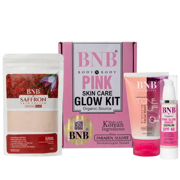 BNB Pink Glow Kit ( Toneup Facewash - 120ml + Saffron Mask - 120gm + Pink Glow Sunscreen Spf 60 - 50gm) BnB