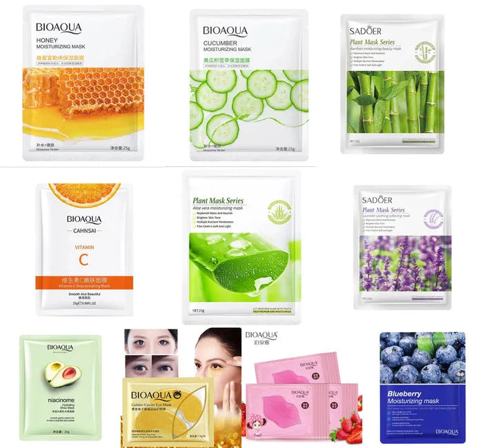 BIOAQUA Pack of 25 Moisturizing Facial Face Sheet Mask & Hydrating, Moisturizing, Skin Care Sheet Mask Lip Mask And Eye Mask Bioaqua