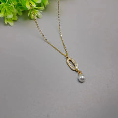 Stainless Steel Golden Chain With White Pearl Cosmia