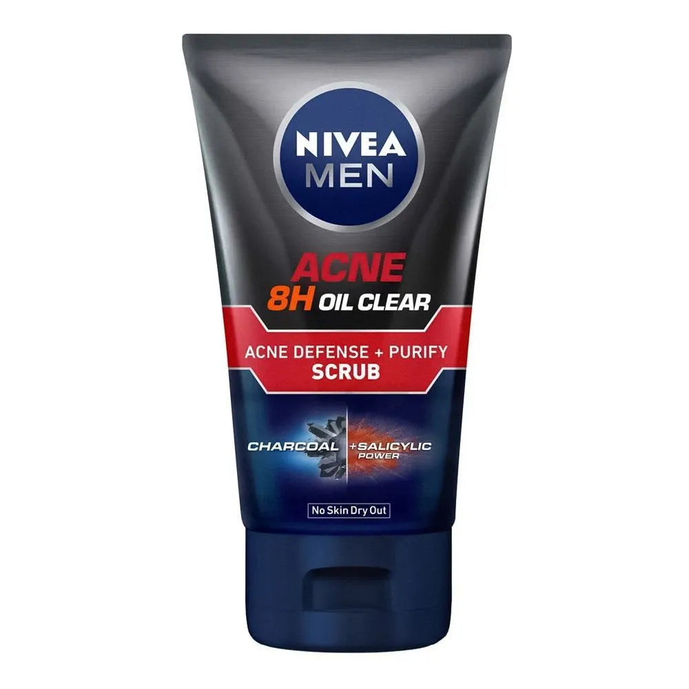 Nivea Men Acne 8 Hours Oil Clear Acne Defense+Purify Charcoal Scrub Nivea