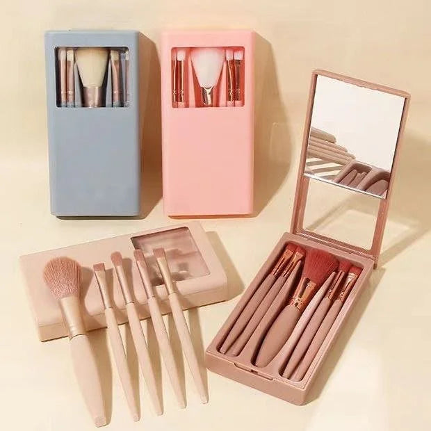 5 Pcs Mini Makeup Brush Set with Mirror & Protective Case Cosmia.pk