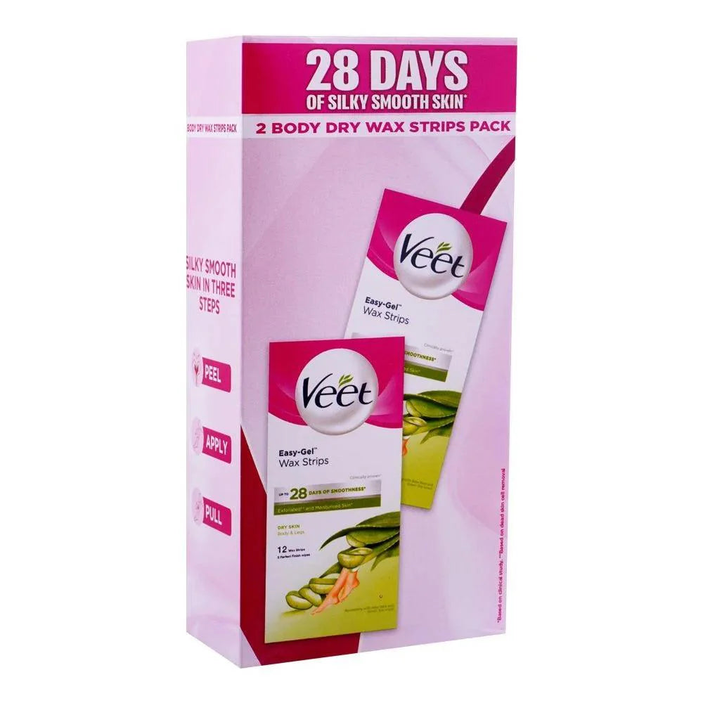 Veet Easy-Gelwax Aloe Vera & Green Tea Scent Dry Skin Wax Strips, 2-Pack Veet