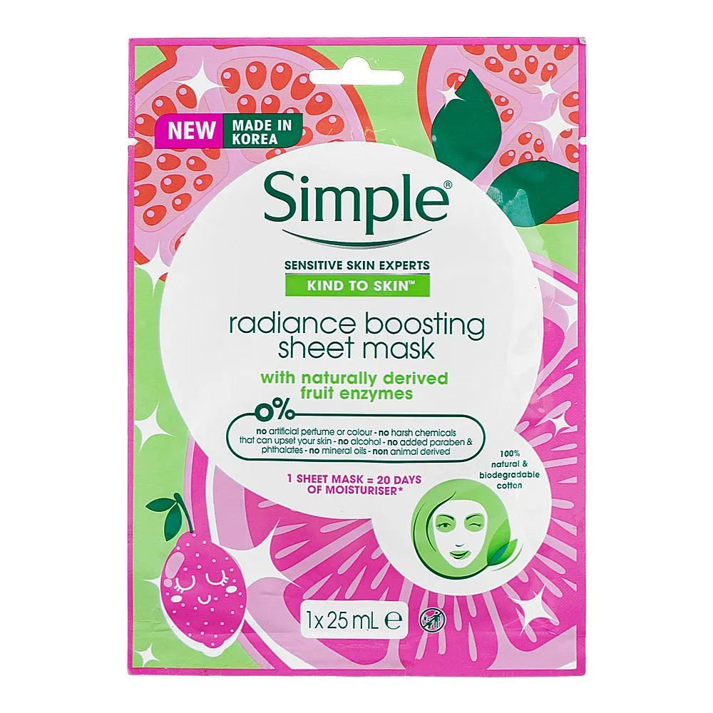 Simple Sensitive Skin Experts – Fruit Enzymes Radiance Boosting Sheet Mask - 25ml Simple