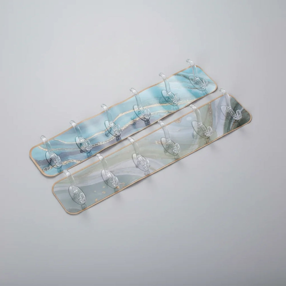 6 Hooks Self-Adhesive Hook Wall Hanger Marble Patterned Transparent Cosmia.pk