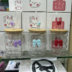 One Cute Chubby Cup With Girly Bow Glass Straw Cosmia.pk