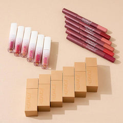 3 in 1 Hudamoji Set Velvet Matte Lipstick , Waterproof Lip Pencil & Lip Gloss Set Huda Moji