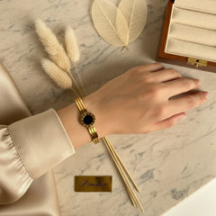 Roman Dial Black Enamel Gold Bangle Cosmia