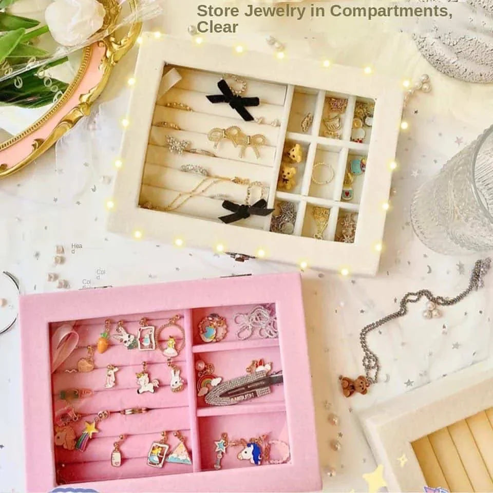 Velvet Glass Ring Earring Jewelry Display Organizer Box Cosmia