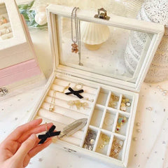 Velvet Glass Ring Earring Jewelry Display Organizer Box Cosmia