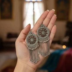 Floral Pattern Ethnic Design Oxidized Silver Jhumka Cosmia