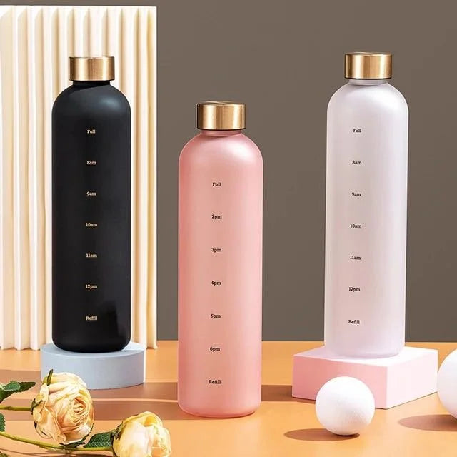 The Aura Frosted Motivational Water Bottle – Elegant Time-Marked Cosmia.pk