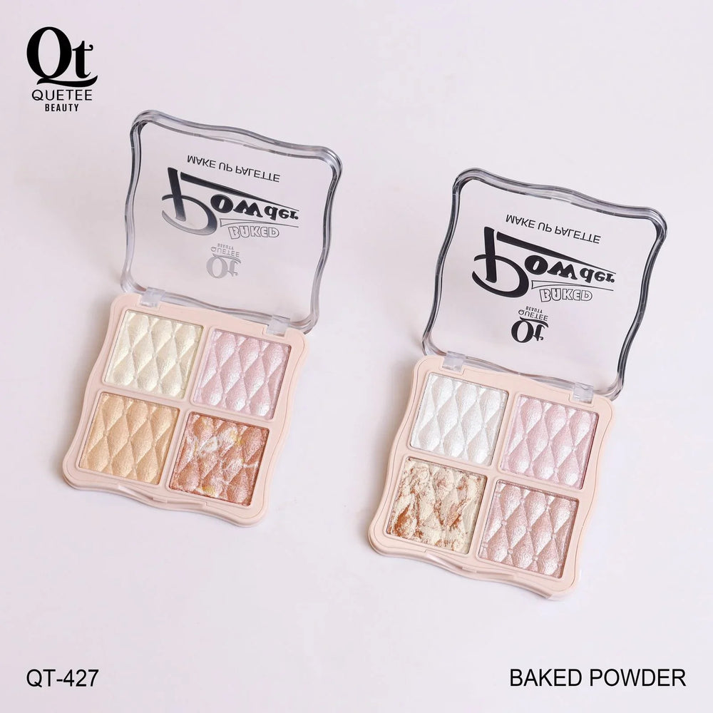 Quetee Beauty Baked Powder 4 Light Colors Highlighter Palette Quetee