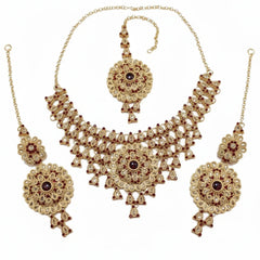 Rose Bridal Color Necklace Set with Earrings & Tikka Cosmia
