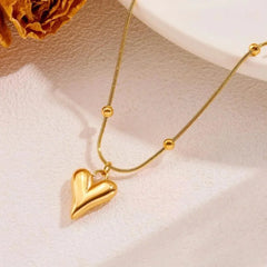 Elegant Gold Puffy Heart Pendant Necklace - Each Cosmia.pk
