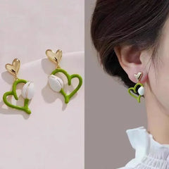 French White Flower Tulip Fruit Green Peach Heart Earring Cosmia