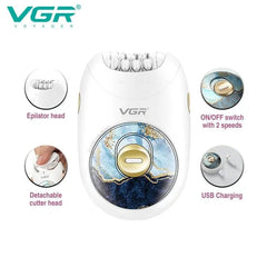 VGR V-706 Cordless Professional Women Epilator with 18 Tweezers VGR