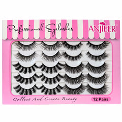 Anjieer 12 Pairs Mink Lashes - Luxurious Anjieer
