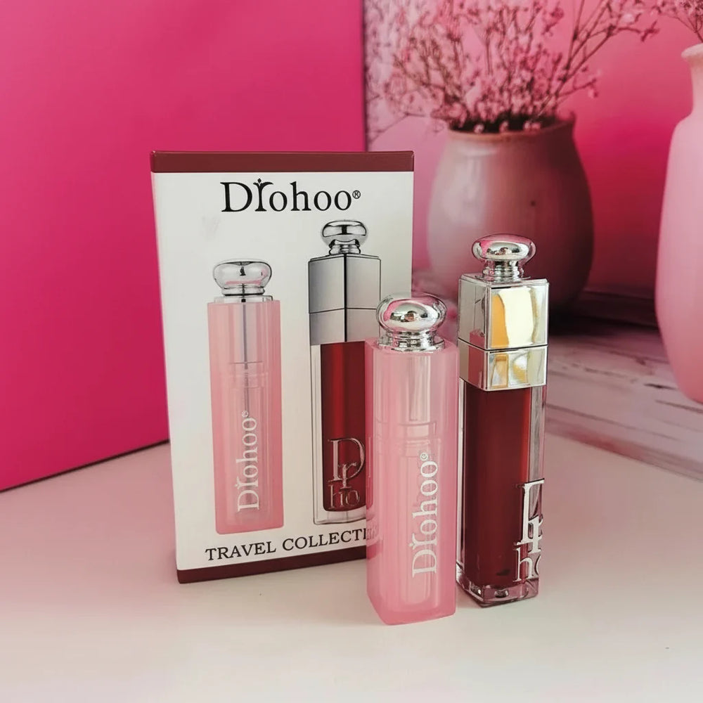 Drohoo 2 in1 Travel Size Lip Duo Set - Lip Gloss + Glossy Magic Drohoo