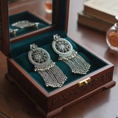 Floral Pattern Ethnic Design Oxidized Silver Jhumka Cosmia