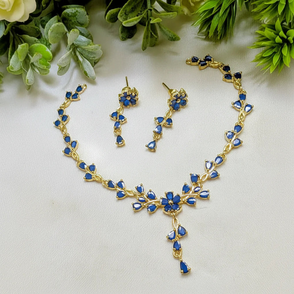 Zircon Necklace & Earring Set – AD Jewelry Collection in Gold Finish Cosmia