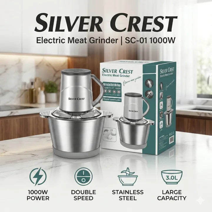 Silver Crest Stainless Steel Meat Chopper Machine Electric 4Blades Silver Crest