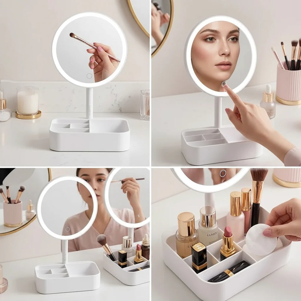 LED Makeup Lamp Mirror with Built-in Organizer Base – Each Cosmia.pk