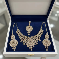 Rose Bridal Color Necklace Set with Earrings & Tikka Cosmia