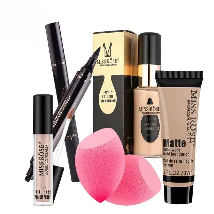 5 in 1 Miss Rose Mega Deal ( Matte & Liquid Foundation-Concealer-Eye Liner-Blender) Miss Rose