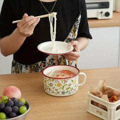 Thick Painted Porcelain Soup Bowls with Handles and Lids Cosmia.pk