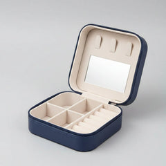 Square Faux Leather Travel Jewelry Zipper Case with Mirror Cosmia.pk