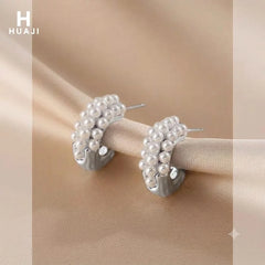 Mini Pearl Hoops Earrings Golden & Silver - Each Cosmia.pk