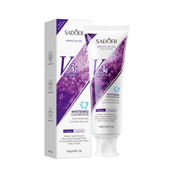 SADOER V34 Instant Brightening & Color-Correcting Whitening Toothpaste – 100g Sadoer