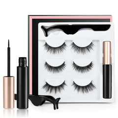 3 Pairs Magnetic Eyelash With Magnetic Liquid Eyeliner & Tweezer Cosmia.pk