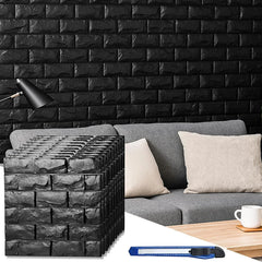 Black Brick Printable 3D Wallpaper Stick and Peel - Each Cosmia.pk