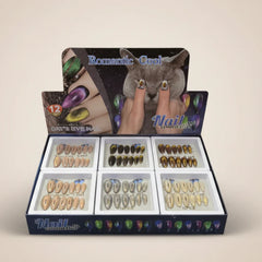 Romantic Cool Cat's Eye Press On Gel Nails - 12 Pcs ( Each ) Romantic Cool