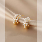 Mini Pearl Hoops Earrings Golden & Silver - Each Cosmia.pk
