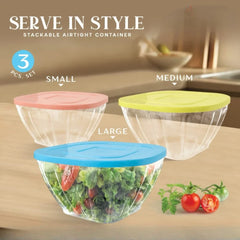 Bowls set with plastic lids - 3 Pcs Cosmia.pk