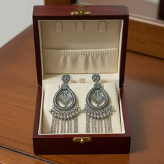 Silver-Plated Oxidized Afghani-Style Jhumka Drop Earrings Cosmia
