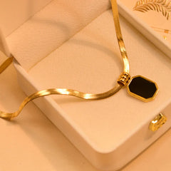 Black Stone Gold Plated Pendant Cosmia