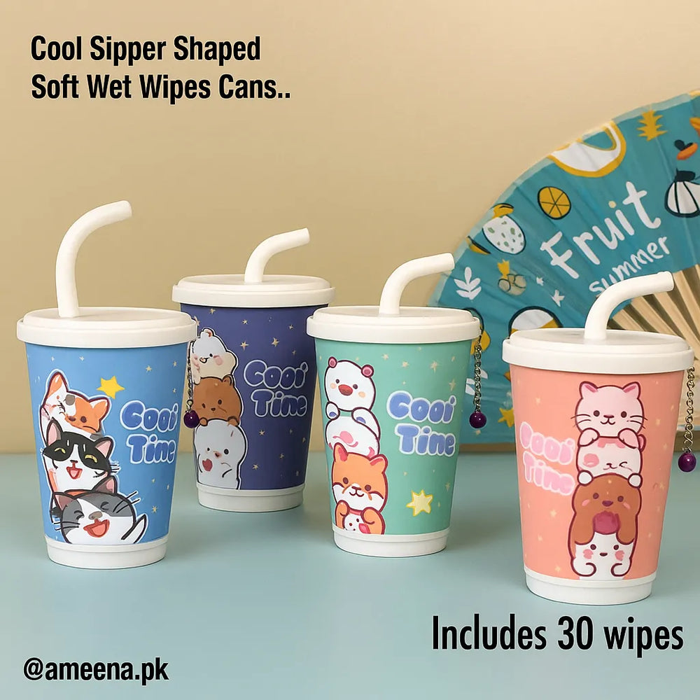 Wet Wipes Sipper Glass – 30 Sheets | Cute & Portable Canister Design Cosmia.pk