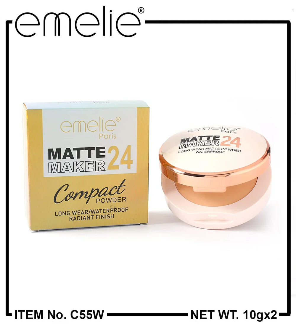 Emelie Paris 2 In 1 Matte Maker 24 Face Compact Powder Long-Wear Emelie