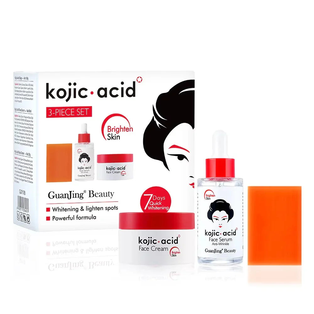 Guanjing Kojic Acid Whitening 3pc Skin Care Set for Brighten Skin Guanjing