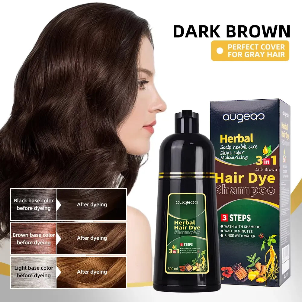 AUGEAS 3-in-1 Herbal Hair Dark Brown Color Shampoo – 500ml Augeas