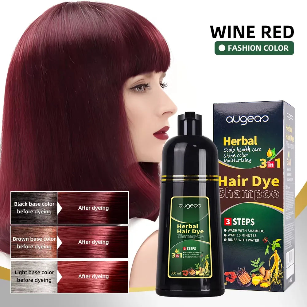 AUGEAS 3-in-1 Herbal Hair Wine Red Color Shampoo – 500ml Augeas