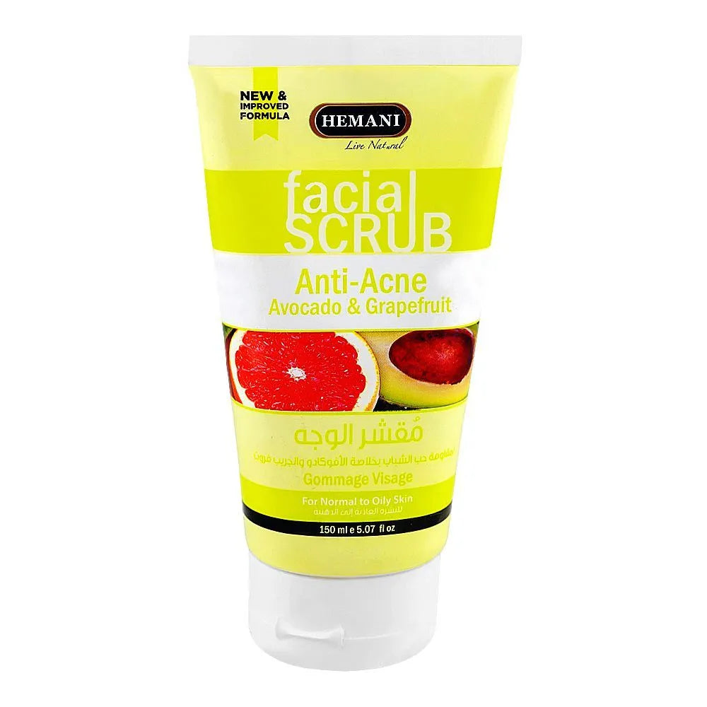 Hemani Anti-Acne Facial Scrub with Avocado & Grapefruit, For Normal to Oily Skin, 150ml Hemani