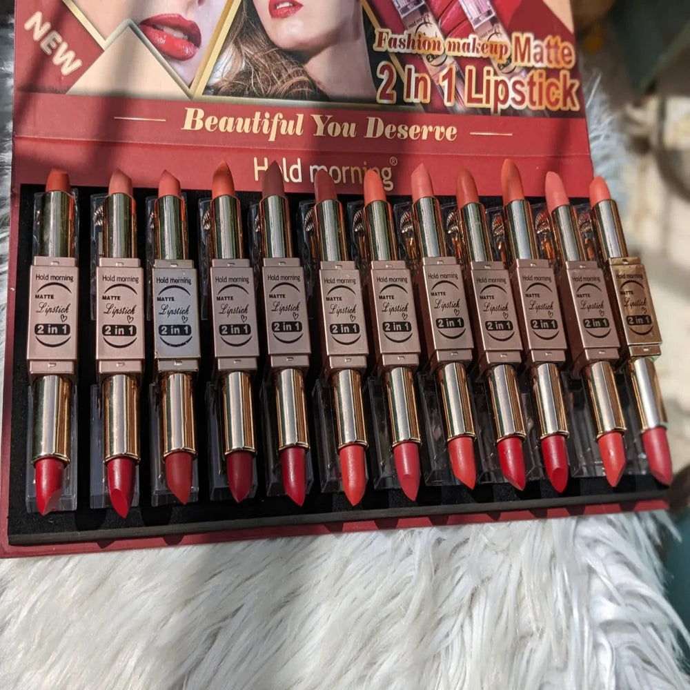 Hold Morning 2 in 1 Double lipstick 12Pcs pack Hold Morning