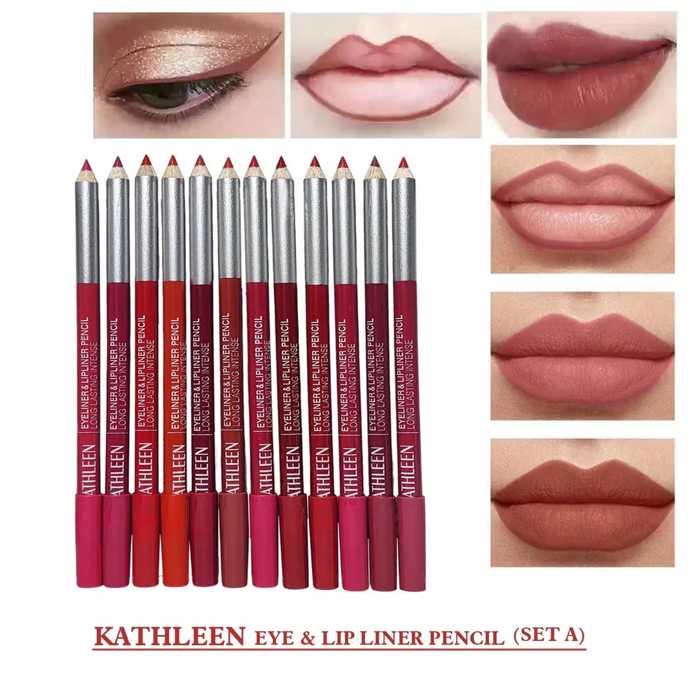 12 Pcs KATHLEEN Long Lasting lipliner Thick Pencil Red Set KATHLEEN