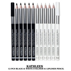Kathleen 12 Pcs Black And White Eye liner Pencil KATHLEEN